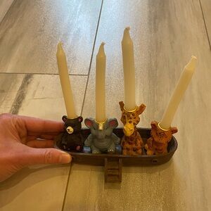 Composite Noah’s Ark and Animals Candle Holder Set with Candles